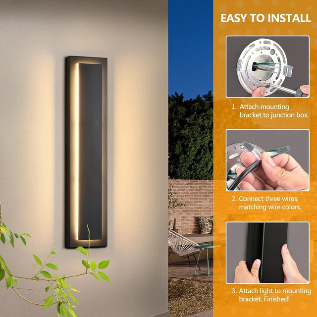 Alt view image 7 of 7 - tewei 23.6'' Modern Exterior Light Fixture, LED Outdoor Wall Lights Black