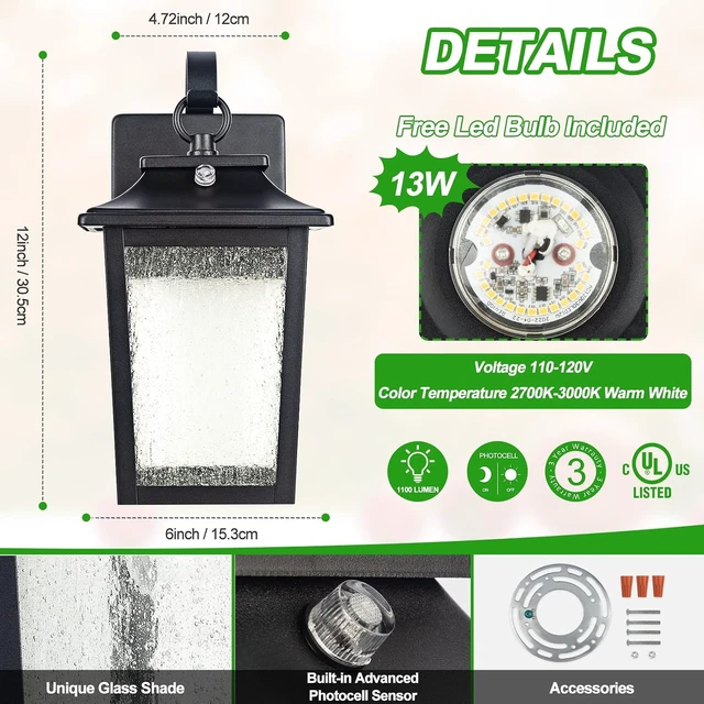 Alt view image 4 of 7 - FILIYANO LED Dusk to Dawn Outdoor Wall Lights, Waterproof, 3000K, 2 Pack