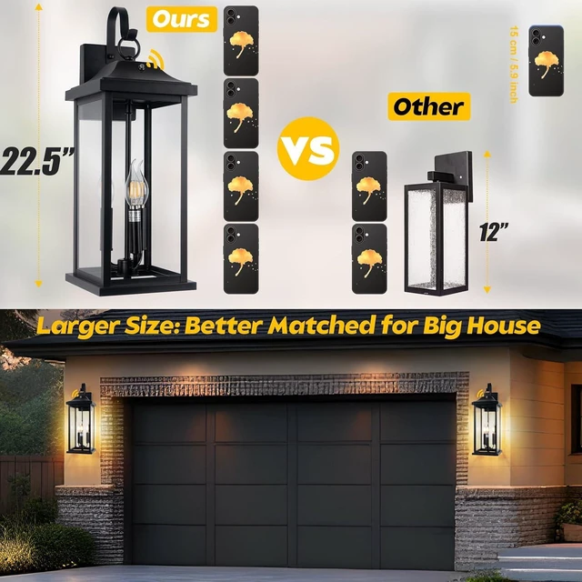 Alt view image 2 of 7 - Dusk to Dawn Outdoor Lighting 23 Inch Extra Large Porch Lamps