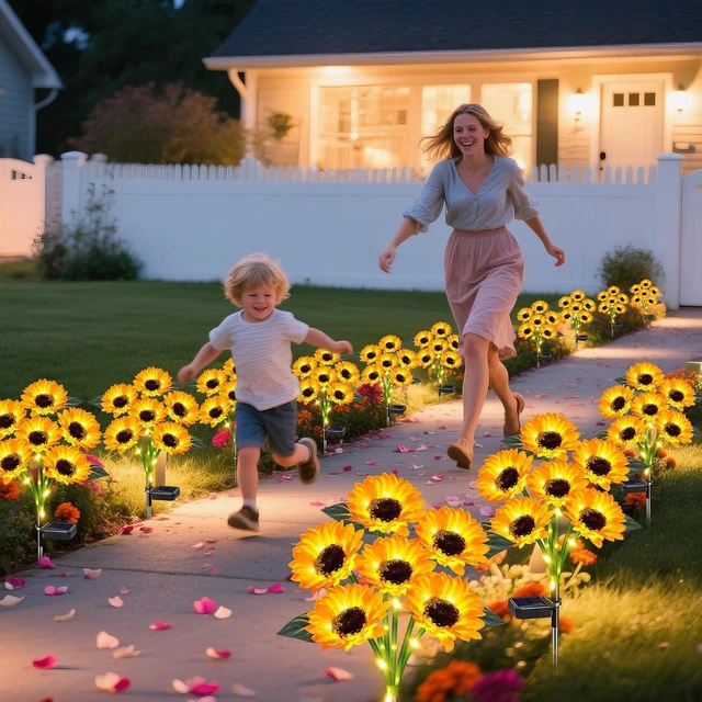 Alt view image 3 of 7 - 4 Pack Solar Sunflower Lights with 24 Solar Flowers Garden Decor