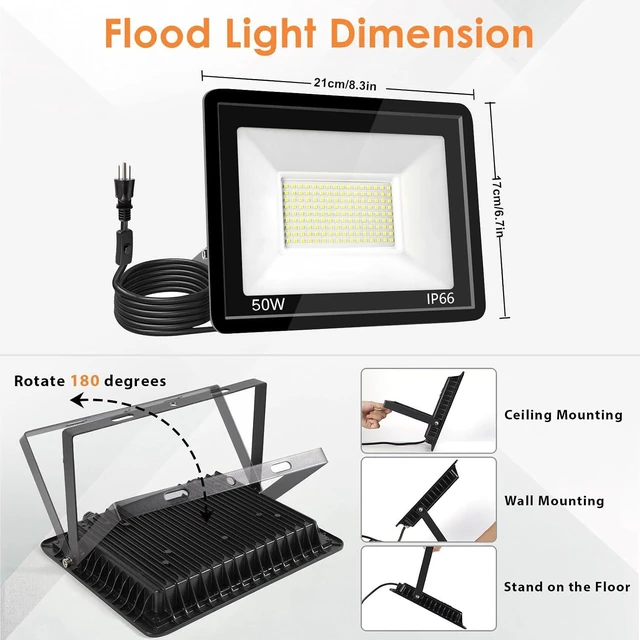 Alt view image 6 of 7 - 50W Plug-in LED Flood Light, IP66 Waterproof Outdoor Security Light, 1Pack