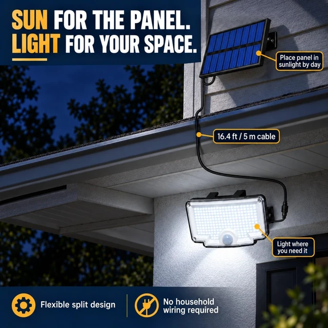 Alt view image 3 of 6 - Peasur 318 LED Solar Motion Lights Outdoor Waterproof with 16.4 FT Cable