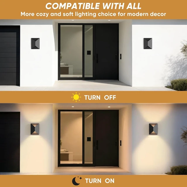 Alt view image 3 of 7 - Fire Wolf LED Aluminum Porch Sconce Lights - Modern Exterior Wall Sconce, Up and Down Light Waterproof, 12W, 3000K, Black for Garage Enterway