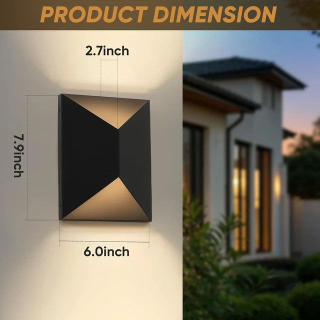 Alt view image 6 of 7 - Fire Wolf LED Aluminum Porch Sconce Lights - Modern Exterior Wall Sconce, Up and Down Light Waterproof, 12W, 3000K, Black for Garage Enterway