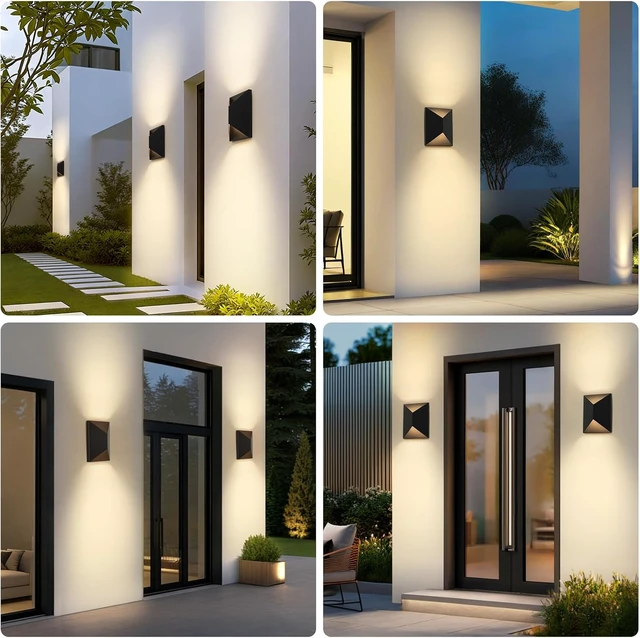 Alt view image 7 of 7 - Fire Wolf LED Aluminum Porch Sconce Lights - Modern Exterior Wall Sconce, Up and Down Light Waterproof, 12W, 3000K, Black for Garage Enterway