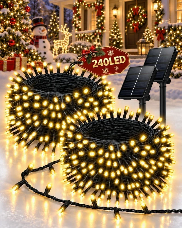 Main image of OZS 2 Pack 240 LED Solar String Lights Outdoor Waterproof, Warm White