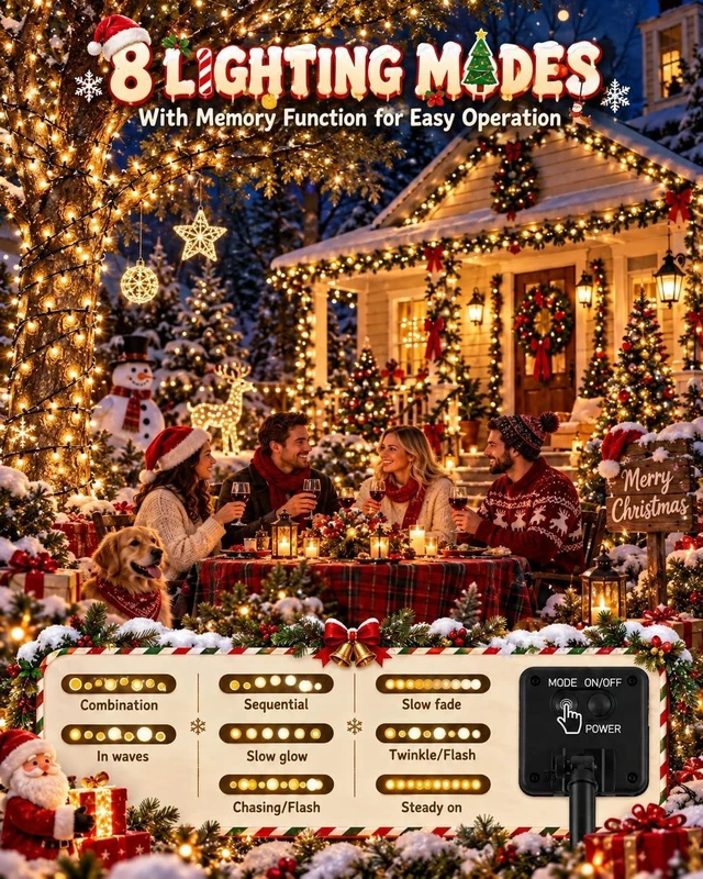 Alt view image 2 of 7 - OZS 2 Pack 240 LED Solar String Lights Outdoor Waterproof, Warm White