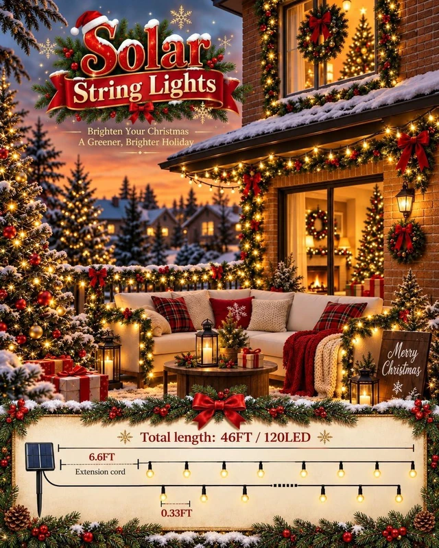 Alt view image 5 of 7 - OZS 2 Pack 240 LED Solar String Lights Outdoor Waterproof, Warm White