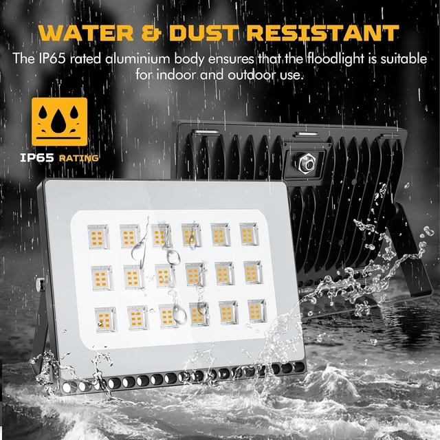 Alt view image 2 of 7 - Viugreum 100W LED Flood Light Outdoor, 3000K Warm White 8000LM Super Bright Outdoor Security Light, IP67 Waterproof for Garage, Warehouse, Garden & Yard