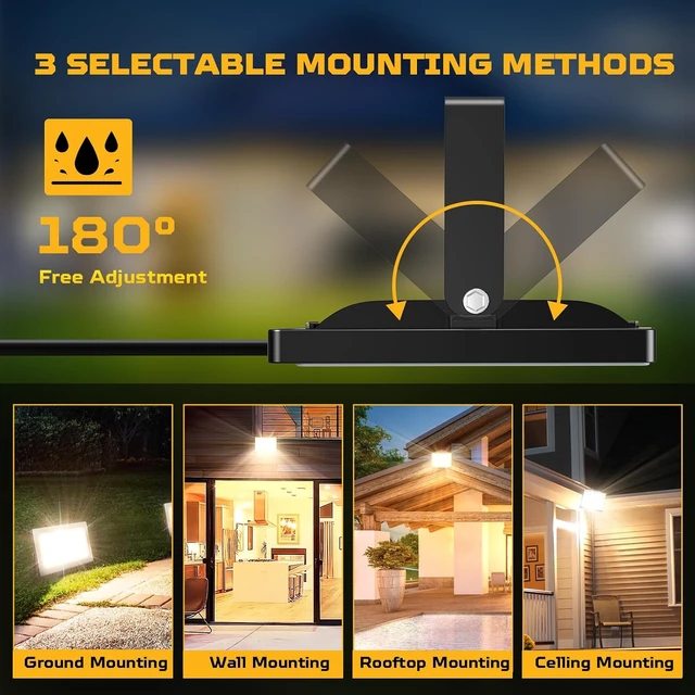 Alt view image 5 of 7 - Viugreum 100W LED Flood Light Outdoor, 3000K Warm White 8000LM Super Bright Outdoor Security Light, IP67 Waterproof for Garage, Warehouse, Garden & Yard