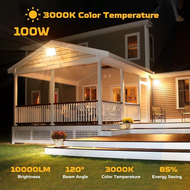 Alt view image 7 of 7 - Viugreum 100W LED Flood Light Outdoor, 3000K Warm White 8000LM Super Bright Outdoor Security Light, IP67 Waterproof for Garage, Warehouse, Garden & Yard
