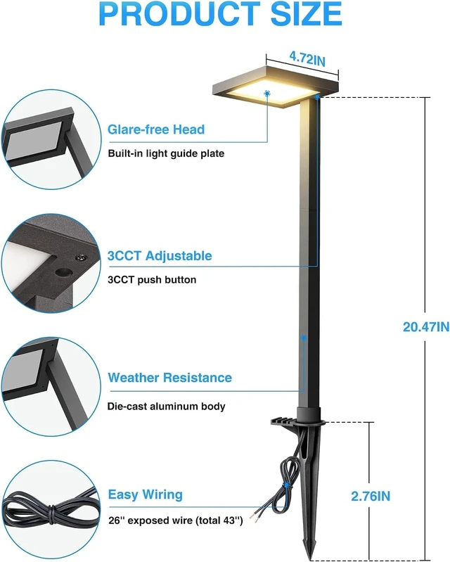 Alt view image 7 of 7 - SUNVIE 3CCT Low Voltage Pathway Lights Wired Pathway Lights Outdoor 5W 3000K Anti Glare LED Low Voltage Landscape Lighting Waterproof Landscape Path Lights for Walkway Backyard Garden Patio, 4 Pack