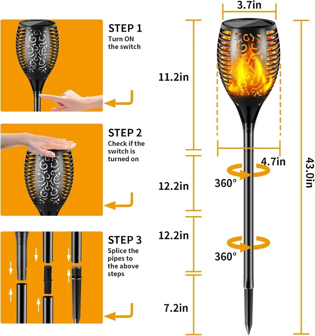 Alt view image 2 of 7 - Solar Lights Outdoor 99 LED Higher & Larger Flickering Flame Solar Torch Lights 43" Waterproof Outdoor Lighting Solar Powered Pathway Lights Christmas Decorations for Garden Patio Yard, 2Pack