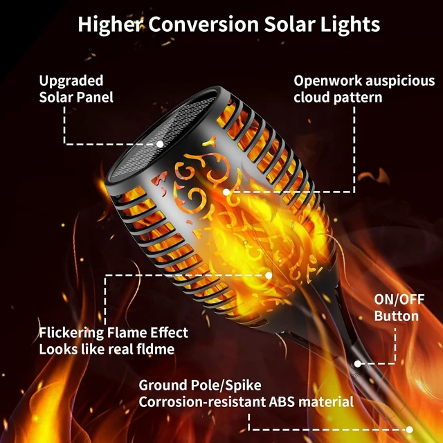 Alt view image 3 of 7 - Solar Lights Outdoor 99 LED Higher & Larger Flickering Flame Solar Torch Lights 43" Waterproof Outdoor Lighting Solar Powered Pathway Lights Christmas Decorations for Garden Patio Yard, 2Pack