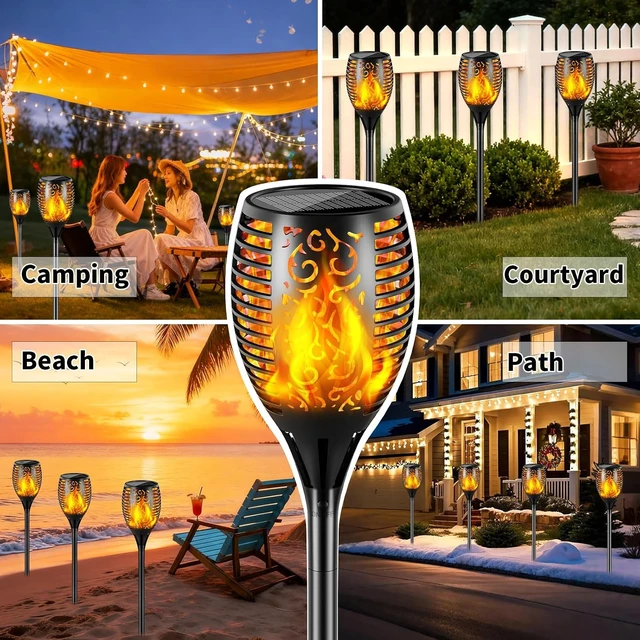 Alt view image 7 of 7 - Solar Lights Outdoor 99 LED Higher & Larger Flickering Flame Solar Torch Lights 43" Waterproof Outdoor Lighting Solar Powered Pathway Lights Christmas Decorations for Garden Patio Yard, 2Pack