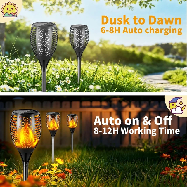 Alt view image 6 of 7 - Solar Lights Outdoor 99 LED Higher & Larger Flickering Flame Solar Torch Lights 43" Waterproof Outdoor Lighting Solar Powered Pathway Lights Christmas Decorations for Garden Patio Yard, 2Pack