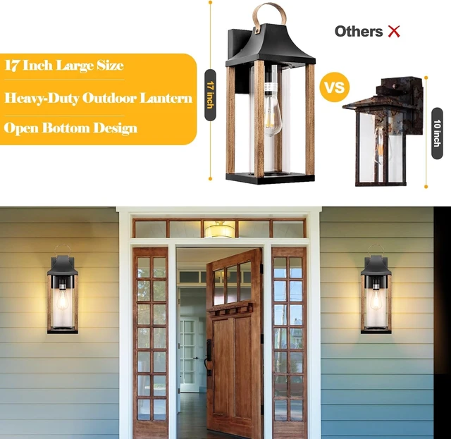Alt view image 6 of 7 - Outdoor Wall Light Rustic Wood Cylindrical Glass 17 Large