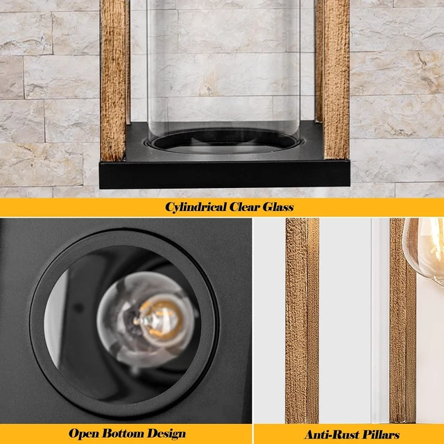 Alt view image 7 of 7 - Outdoor Wall Light Rustic Wood Cylindrical Glass 17 Large