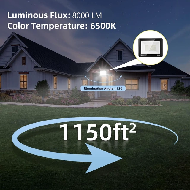 Alt view image 4 of 7 - 50W Flood Lights Outdoor,8000LM Bright LED Work Light,IP66 Waterproof Outdoor Lights with Switch and 6.5FT Plug,6500K Daylight White Outside Lights for YardGarage,Garden,Stadium(2 Pack)