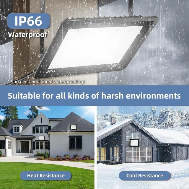 Alt view image 5 of 7 - 50W Flood Lights Outdoor,8000LM Bright LED Work Light,IP66 Waterproof Outdoor Lights with Switch and 6.5FT Plug,6500K Daylight White Outside Lights for YardGarage,Garden,Stadium(2 Pack)