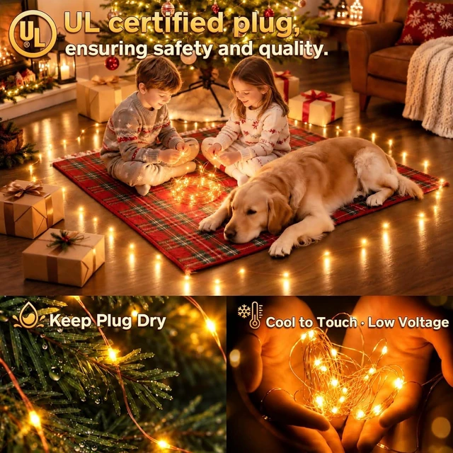 Alt view image 5 of 7 - KNONEW 203FT 600LED Outdoor Fairy Lights Plug in Warm White Christmas Decor