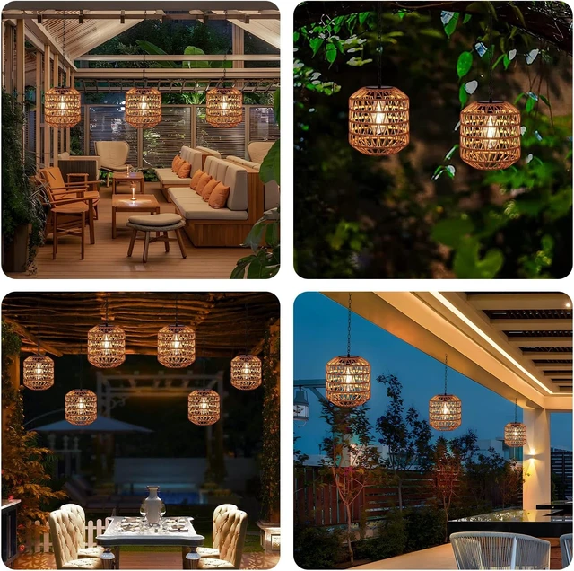 Alt view image 3 of 7 - Livinlarge Solar Pendant Lights Outdoor,Hanging Lanterns with Edison Bulb