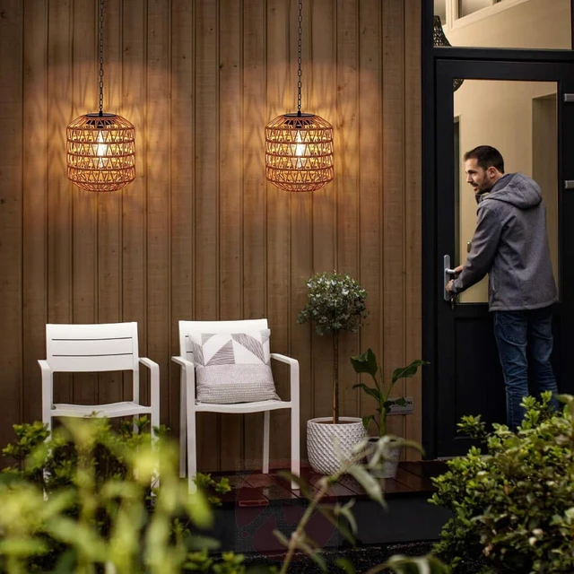 Alt view image 4 of 7 - Livinlarge Solar Pendant Lights Outdoor,Hanging Lanterns with Edison Bulb