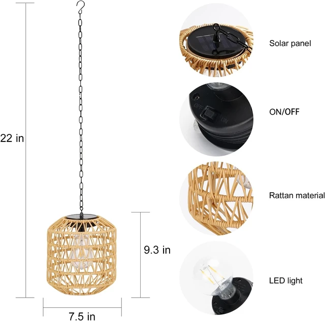 Alt view image 7 of 7 - Livinlarge Solar Pendant Lights Outdoor,Hanging Lanterns with Edison Bulb