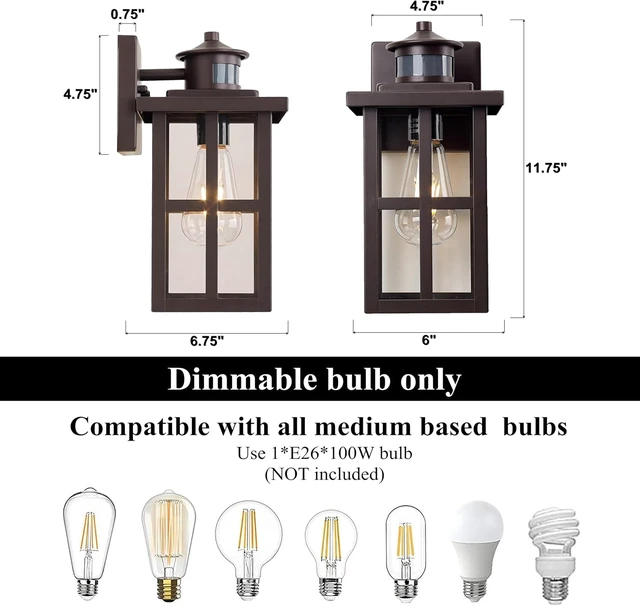 Alt view image 2 of 6 - MICSIU Bronze Motion Sensor Outdoor Wall Light 2 Pack, 11.75" Farmhouse