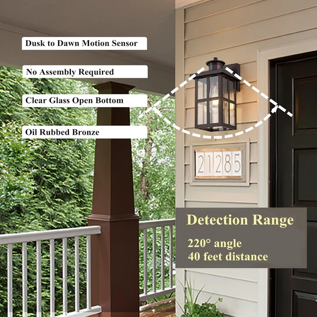 Alt view image 4 of 6 - MICSIU Bronze Motion Sensor Outdoor Wall Light 2 Pack, 11.75" Farmhouse