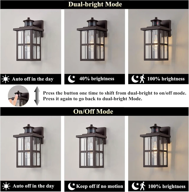 Alt view image 6 of 6 - MICSIU Bronze Motion Sensor Outdoor Wall Light 2 Pack, 11.75" Farmhouse
