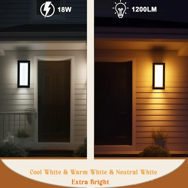 Alt view image 4 of 7 - rosykite Outdoor Wall Sconce Lights, Square LED Porch Lights Outdoor 18W 3000K 4000K 5000K 3 Color Changeable,Exterior Outside Wall Lights for House Doorway,Carriage