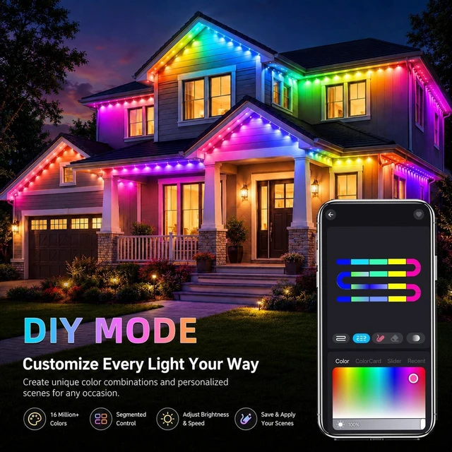 Alt view image 2 of 7 - Permanent Outdoor Lights 100FT DIY RGB+IC Smart Outdoor led Lights