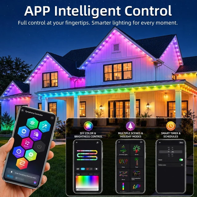 Alt view image 3 of 7 - Permanent Outdoor Lights 100FT DIY RGB+IC Smart Outdoor led Lights
