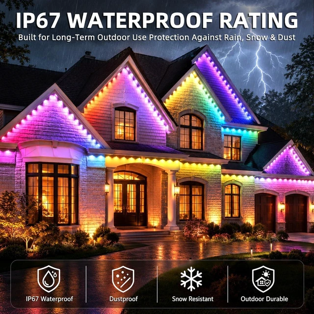 Alt view image 5 of 7 - Permanent Outdoor Lights 100FT DIY RGB+IC Smart Outdoor led Lights