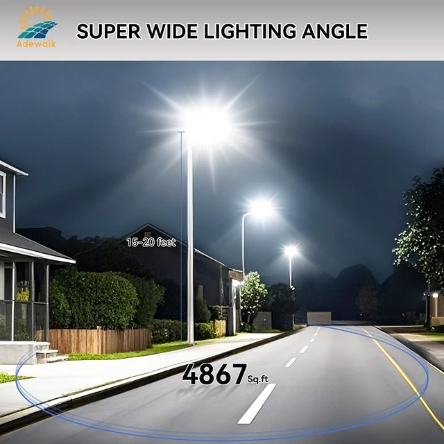 Alt view image 4 of 7 - Adewalk 6000W Solar Street Light, 7000K Waterproof Outdoor Solar Lights
