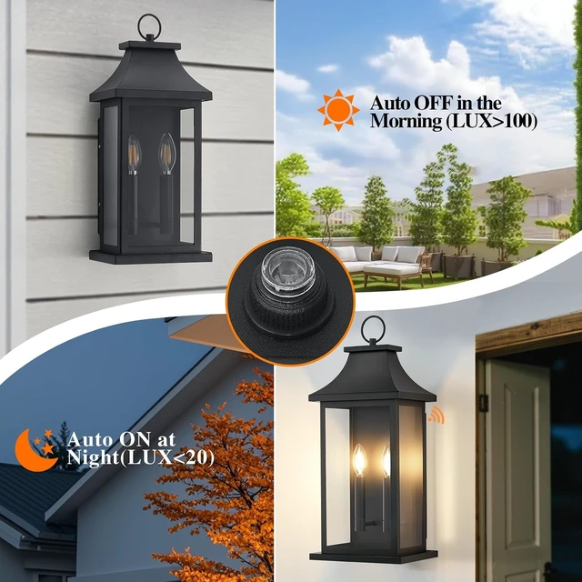 Alt view image 2 of 7 - Dusk to Dawn Outdoor Wall Lantern, Black Modern Exterior Lights,2 Pack 22''