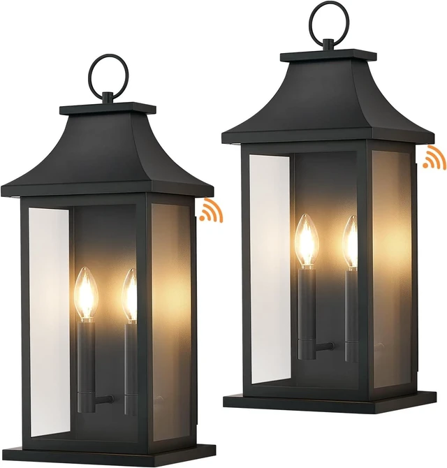 Main image of Dusk to Dawn Outdoor Wall Lantern, Black Modern Exterior Lights,2 Pack 22''
