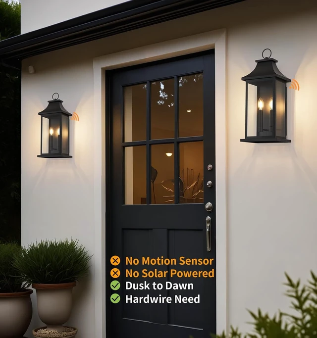 Alt view image 3 of 7 - Dusk to Dawn Outdoor Wall Lantern, Black Modern Exterior Lights,2 Pack 22''