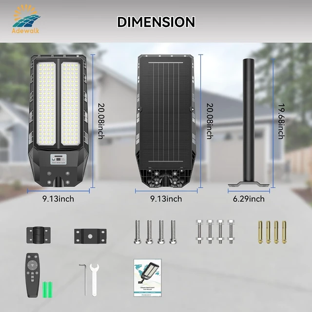 Alt view image 7 of 7 - Adewalk 6000W Solar Street Light, 7000K Waterproof Outdoor Solar Lights