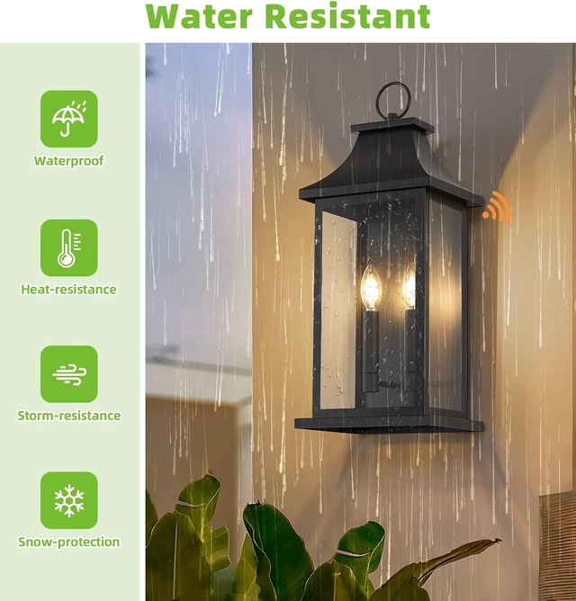Alt view image 4 of 7 - Dusk to Dawn Outdoor Wall Lantern, Black Modern Exterior Lights,2 Pack 22''