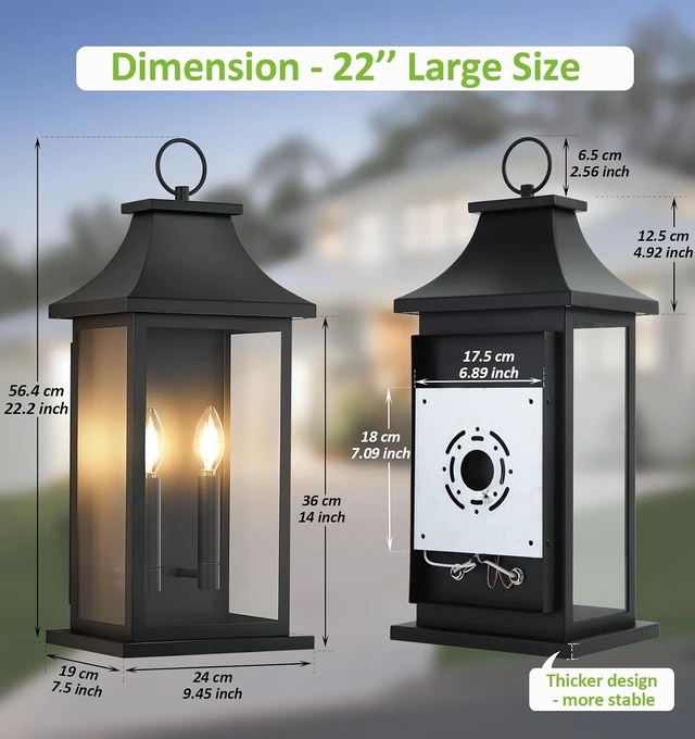 Alt view image 5 of 7 - Dusk to Dawn Outdoor Wall Lantern, Black Modern Exterior Lights,2 Pack 22''