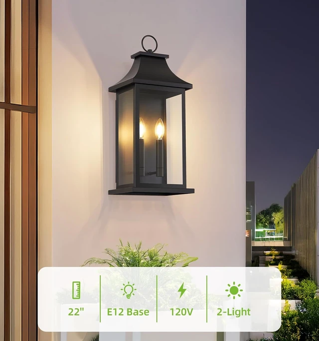 Alt view image 6 of 7 - Dusk to Dawn Outdoor Wall Lantern, Black Modern Exterior Lights,2 Pack 22''