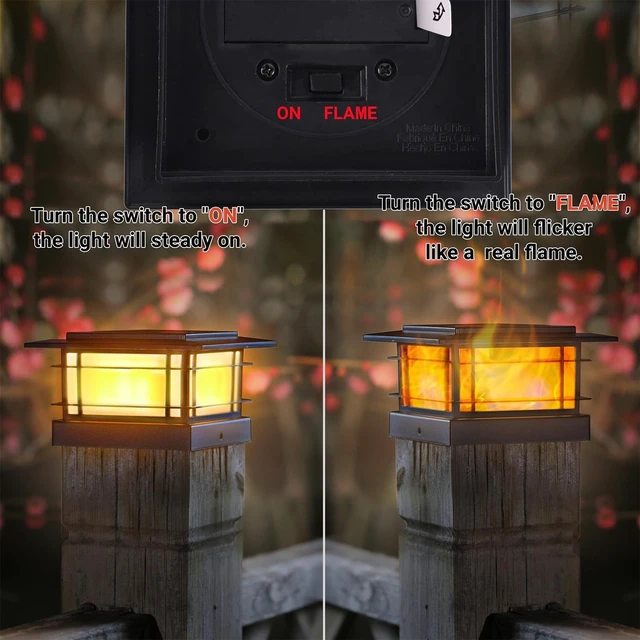Alt view image 6 of 7 - Dynaming 4x4 Solar Post Cap Lights Outdoor with Flickering Flame Light, 8 Pack Black Shell Fence Post Solar Lights Fit 4x4 Vinyl/Wooden Posts, Brightness LED Lighting Decor for Garden Deck Patio