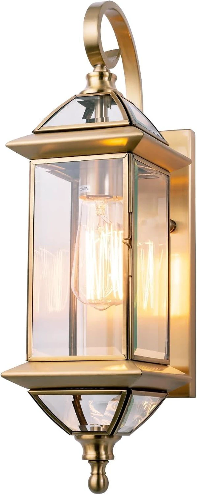 Main image of Solid Copper Outdoor Wall Light, 18.5" Satin Brass Porch Lantern with Beveled Clear Glass, Weather-Resistant Exterior Wall Sconce for Front Door, Garage, Patio, E26 Base, 1 Pack