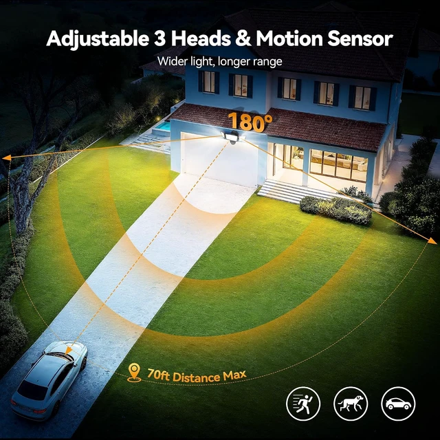 Alt view image 2 of 7 - TECKNET Flood Motion Sensor Outdoor Lights, 4200LM 150LEDS Lights Outdoor with 4 Modes, IP66 Waterproof, Ideal for Garage, Patio, Yard