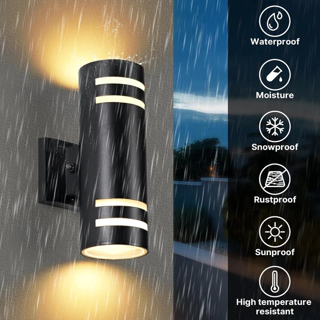 Alt view image 2 of 7 - Dusk to Dawn Wall Light 2 Pack, Modern Outdoor Wall Lights with LED Bulbs, Cylinder Black Porch Light Fixture Wall Mount, Up and Down Lighting Outdoor Wall Sconce for House Porch Door