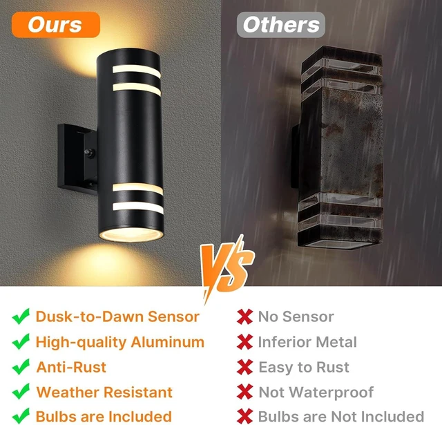 Alt view image 4 of 7 - Dusk to Dawn Wall Light 2 Pack, Modern Outdoor Wall Lights with LED Bulbs, Cylinder Black Porch Light Fixture Wall Mount, Up and Down Lighting Outdoor Wall Sconce for House Porch Door