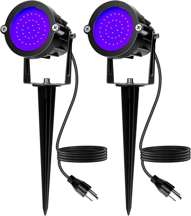 Main image of Elenora Halloween Spotlights Outdoor, 15W LED Black Light/Blacklight for Glow Party Body Paint Fluorescent Poster, 110V Plug-in Spot Light IP65 Waterproof Landscape Lighting for Yard Garden, 2 Pack