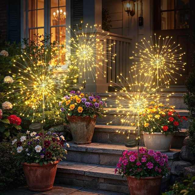 Main image of SOLPEX Solar Garden Lights Outdoor, 4 Pack Firework Lights, Warm White